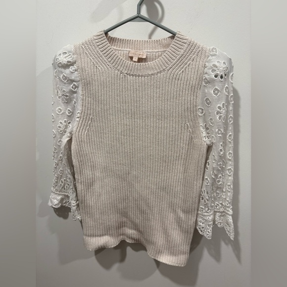 LIKE NEW- Rebecca Taylor Women's Eyelet Sleeve Sweater Ivory/White Size M - Picture 8 of 9